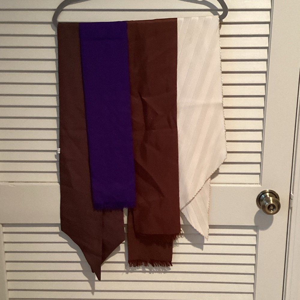 Brown, Purple, and White Scarves